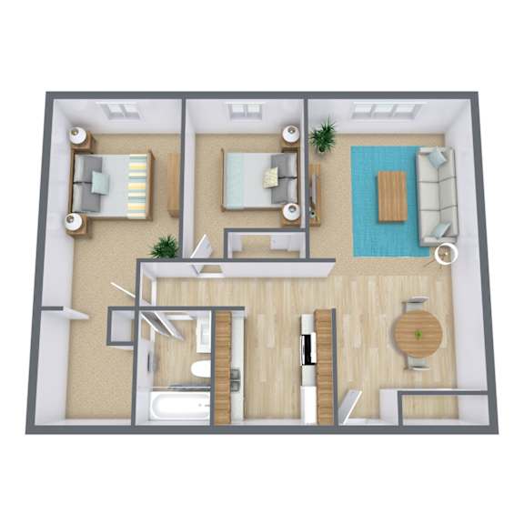 Bradbury Apartments in Bismarck, ND | Two Bedroom Floor Plan 21A
