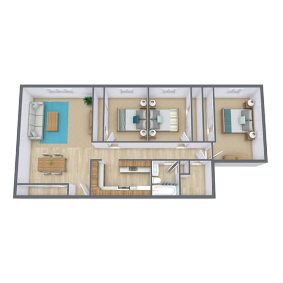 Bradbury Apartments in Bismarck, ND | Three Bedroom Floor Plan 31A