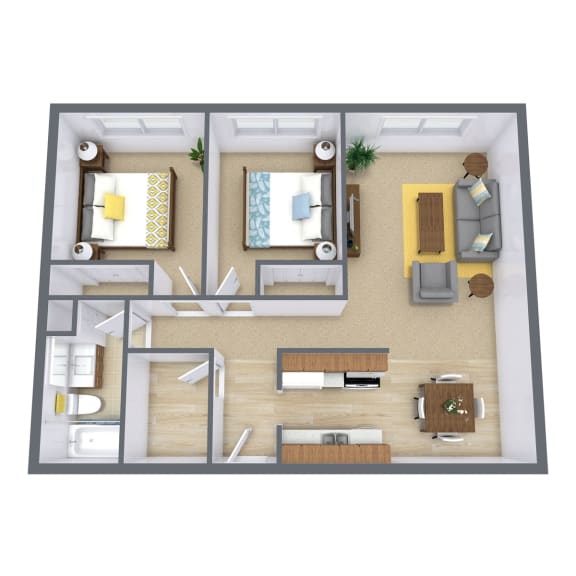 a bedroom floor plan with a living room and a dining room