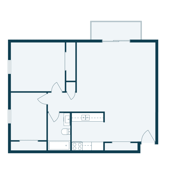 the floor plan of a small room with a living room and a bedroom