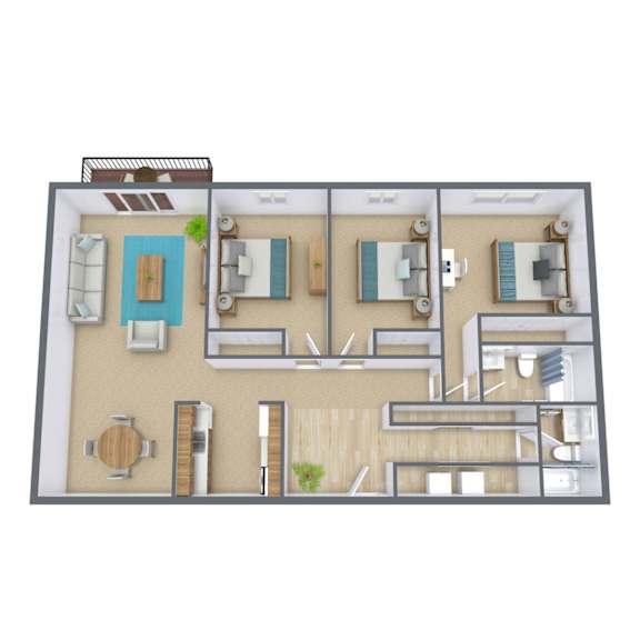 Cedars 4 Apartments | Three Bedroom Floor Plan 32A