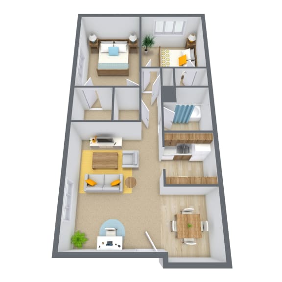 Cedarwood Apartments in Grand Forks, ND | Two Bedroom Floor Plan 21A