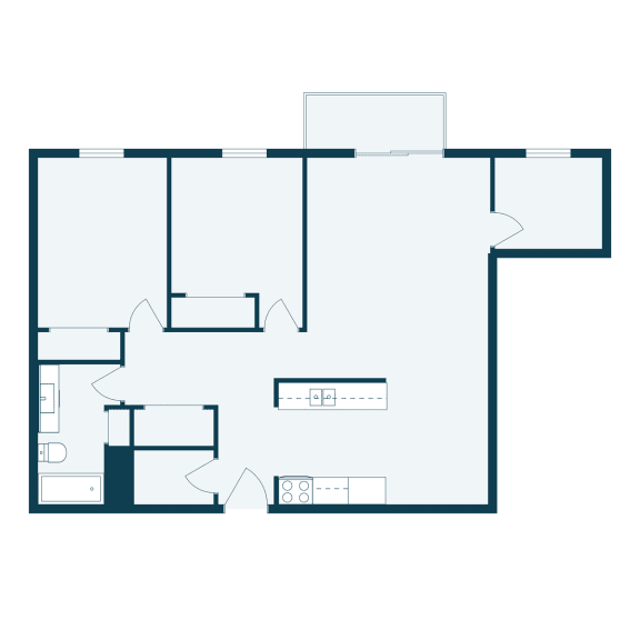 a floor plan of a living room with a bedroom and a kitchen and a bathroom