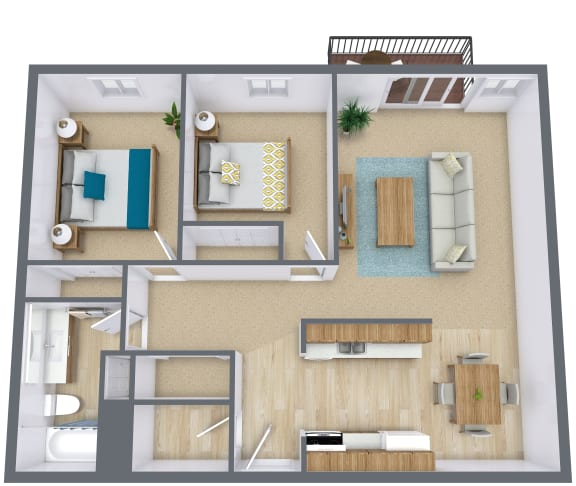 a floor plan of a bedroom with a bathroom and a living room