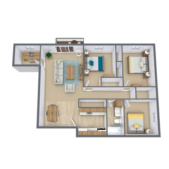 Chestnut Ridge Apartments | Three Bedroom Floor Plan 31C with Den