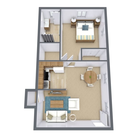 a floor plan of a bedroom with a bathroom and a living room
