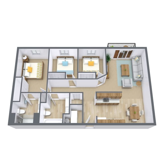 Columbia West Apartments in Grand Forks, ND | Three Bedroom Floor Plan 3175A