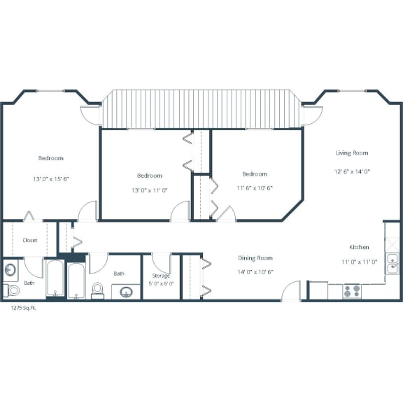 Somerset Apartments | Three Bedroom Floor Plan A