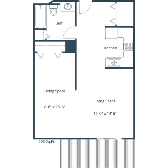 Willow Park Apartments in Fargo, ND | Efficiency Floor Plan 01A