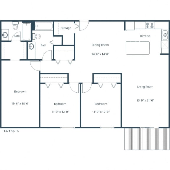 Willow Park Apartments in Fargo, ND | Three Bedroom Floor Plan 32A