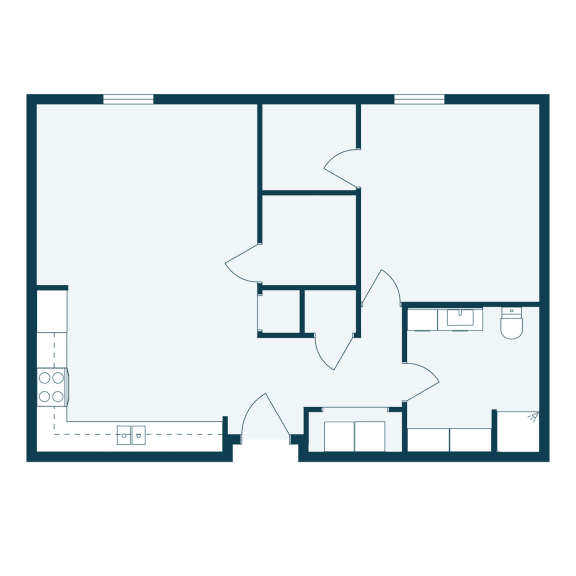 a floor plan of a house with a bedroom and a living room