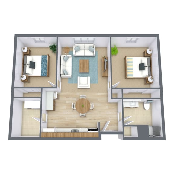 Floor Plan  a 3d floor plan of a bedroom with a living room