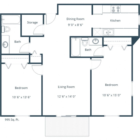 Creekside Apartments in Grand Forks, ND | Two Bedroom Floor Plan 22A