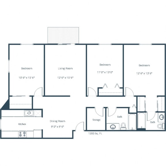 Creekside Apartments in Grand Forks, ND | Three Bedroom Floor Plan 32A