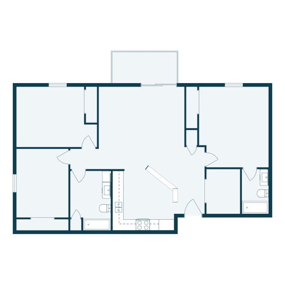the floor plan for the bedroom floor of the house with the furniture arranged in it