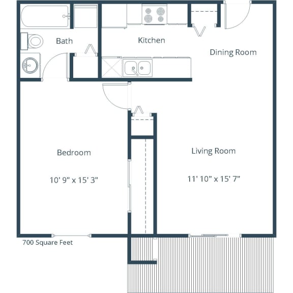 One Bedroom Floor Plan 11A  at Deerfield Apartments, Council Bluffs, 51503