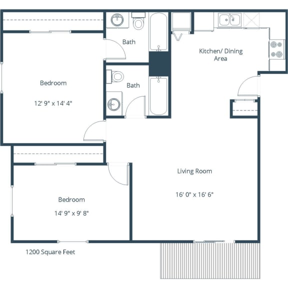 Two Bedroom Floor Plan 22B  at Deerfield Apartments, Iowa, 51503