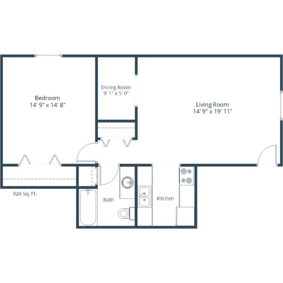 Twin Oaks Townhomes in Hutchinson, MN - One Bedroom Floor Plan 11B