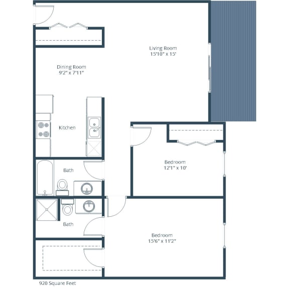 Evergreen Terrace Apartments | Two Bedroom Floor Plan 22A