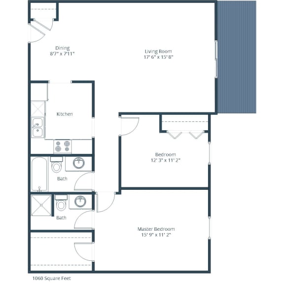Evergreen Terrace Apartments | Two Bedroom Floor Plan 22B