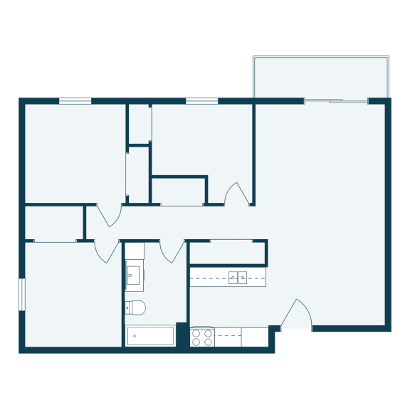 a floor plan of a room with a blue floor and a white
