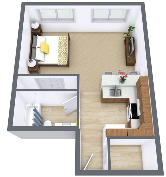Floor Plan  Flickertail I-VI Apartments | Efficiency | Plan 01A