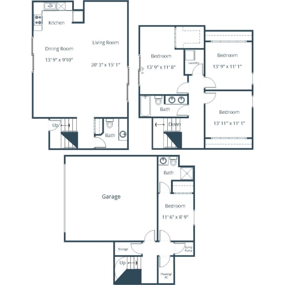 Floor Plan  Townhomes at Mallard Creek | Four Bedroom Two and a Half Bath Plan B