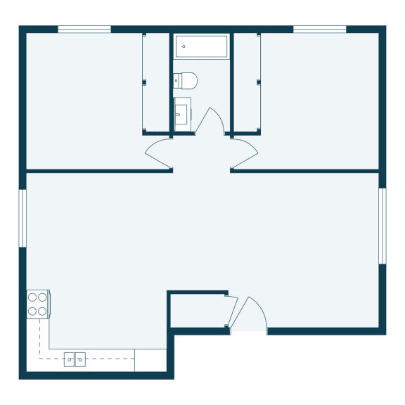 a floor plan of a room with a staircase in the middle of it