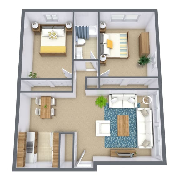 Floor Plan  Georgetown on the River Apartments in Fridley, MN | Two Bedroom Floor Plan 21C | 900 SF at Georgetown on the River, Fridley, MN, 55432