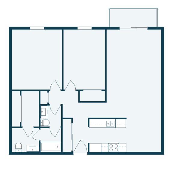 a floor plan of a room with a bedroom and a living room and a kitchen