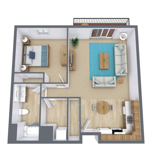 Floor Plan  A 3D floor plan of a house with a pool.