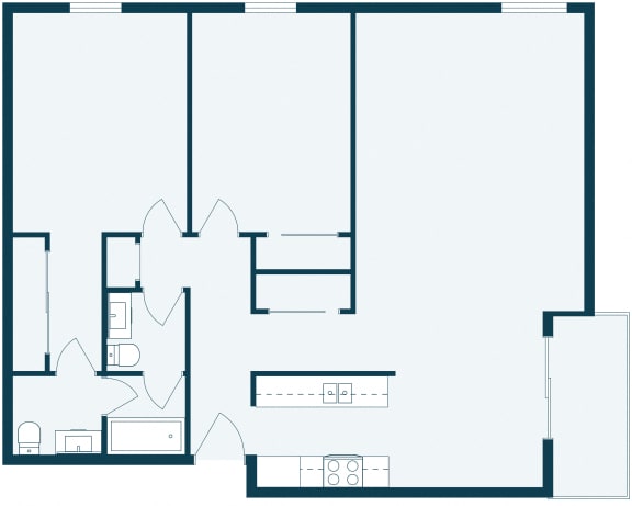a floor plan of a house with a bedroom and a living room and a kitchen