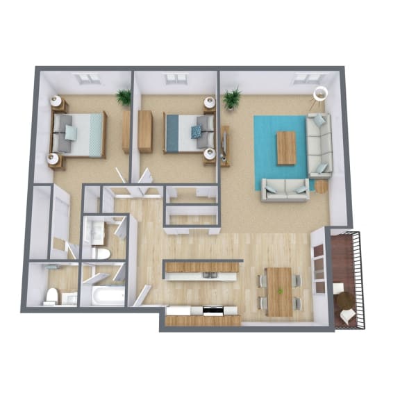 a 3d drawing of the roommates roommates floor plan