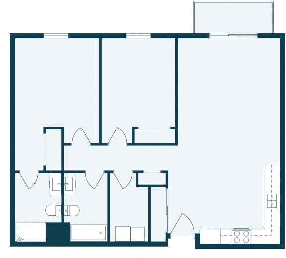 a floor plan of a room with a bedroom and a living room and a kitchen