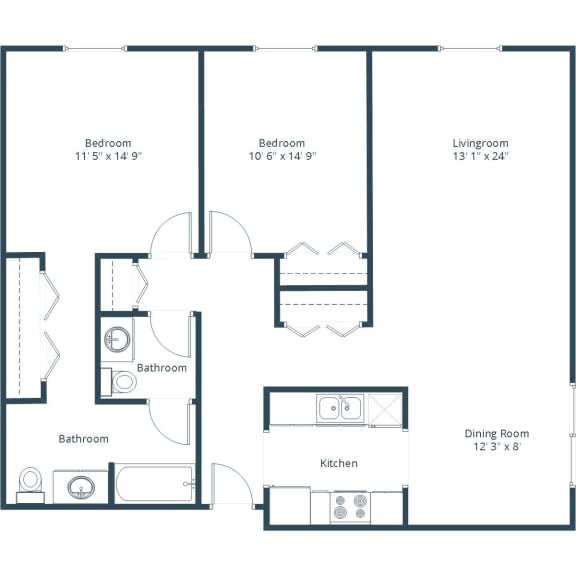 Floor Plan  a floor plan of a bedroom apartment  at Glen Pond, Eagan