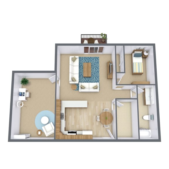 a floor plan of a bedroom with a bathroom and a living room