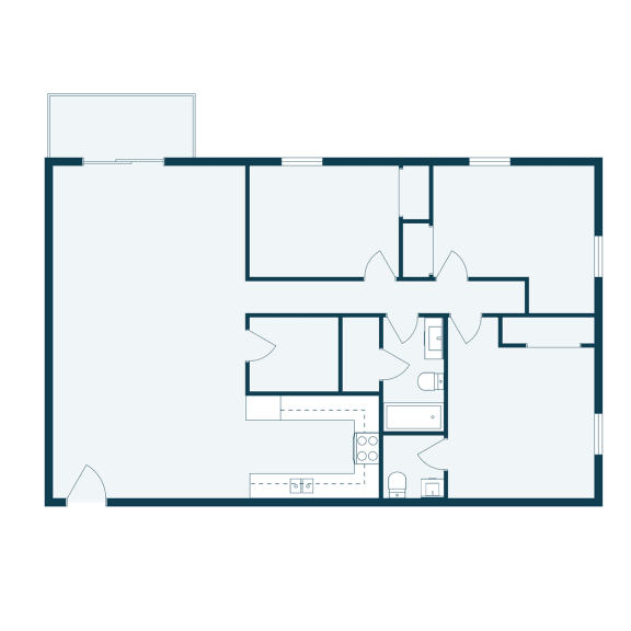 a floor plan of a house with a blue diagonal line on the floor and a
