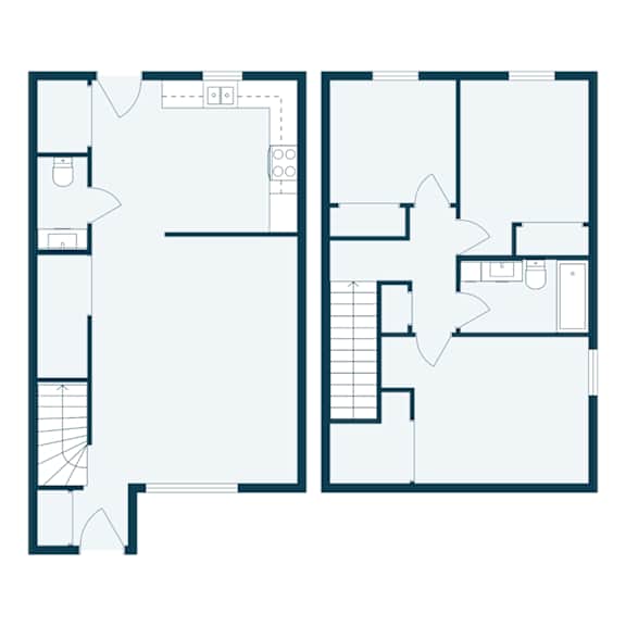 A floor plan of a two-story building with rooms and corridors.