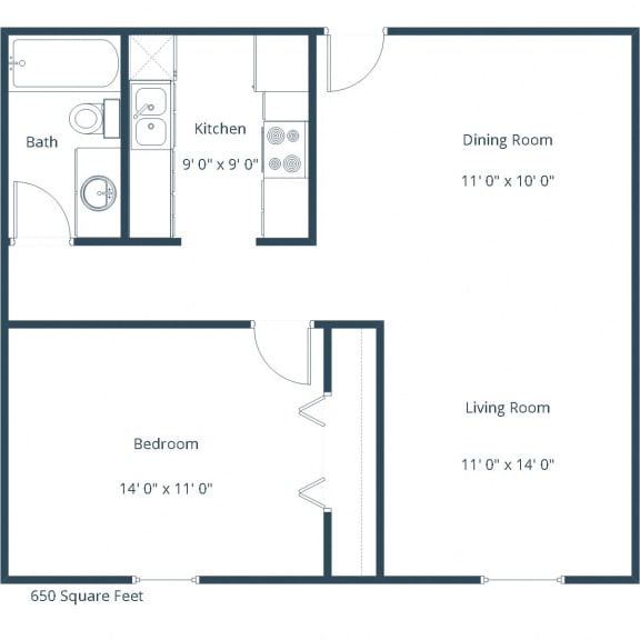 Bradbury Apartments in Bismarck, ND | One Bedroom Floor Plan 11A