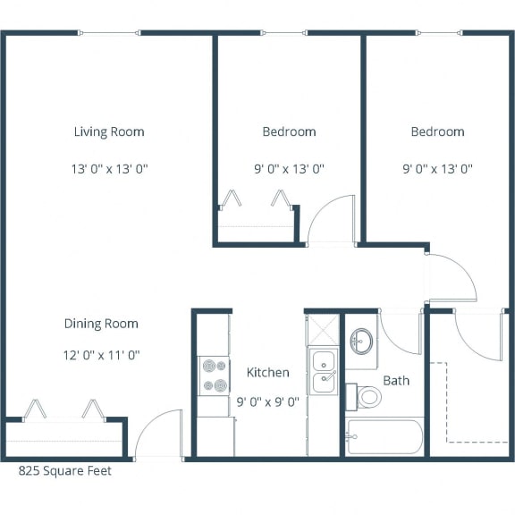 Bradbury Apartments in Bismarck, ND | Two Bedroom Floor Plan 21A