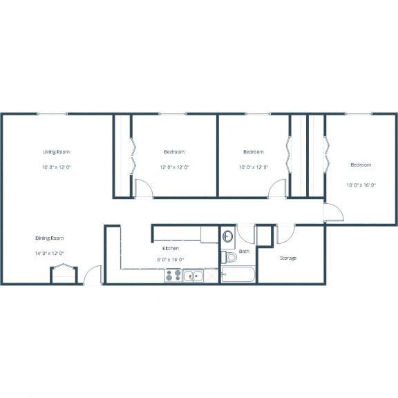Bradbury Apartments in Bismarck, ND | Three Bedroom Floor Plan 31A Bradbury Apartments in Bismarck, ND | Three Bedroom Floor Plan 31A
