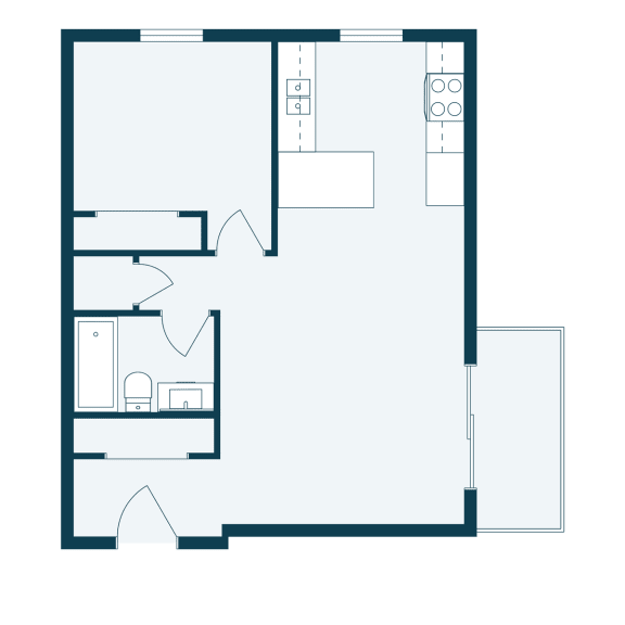 a floor plan of a house with a bedroom and a living room and a kitchen