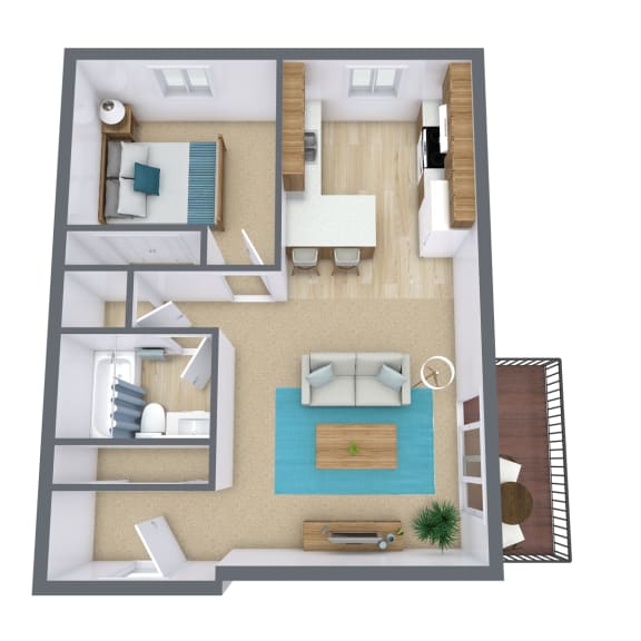 a 3d drawing of a bedroom with a living room