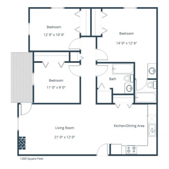 Galleria 3 Apartments in Fargo, ND | Three Bedroom Floor Plan 32B