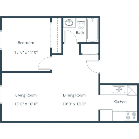 Parkwood East and West Apartments in Fargo, ND | One Bedroom Floor Plan 11A