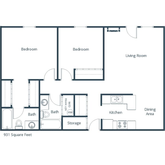Sugar Plum Apartments in Fargo, ND | Two Bedroom Floor Plan 22A