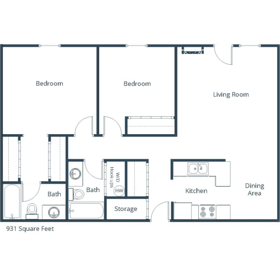 Floor Plan  Sugar Plum Apartments in Fargo, ND | Two Bedroom Floor Plan 22A