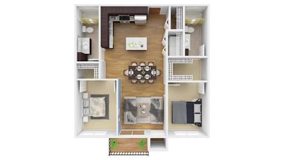the bungalow floor plan with bedroom and living room. Circle Pines, MN Lexington Lofts