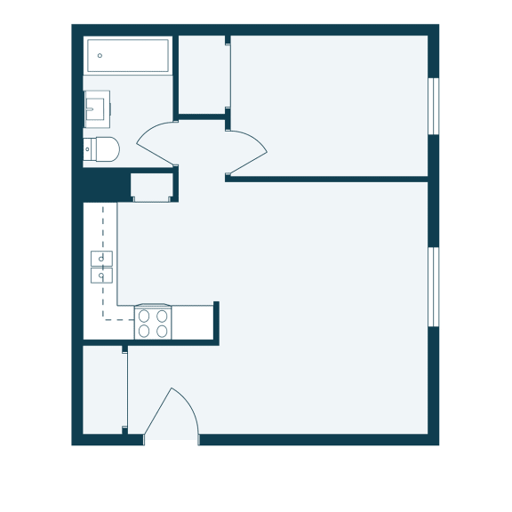 a floor plan of a small house with a bedroom and a living room