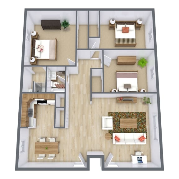 Three Bedroom Floor Plan 32A  at Maple Ridge, Omaha, 68164